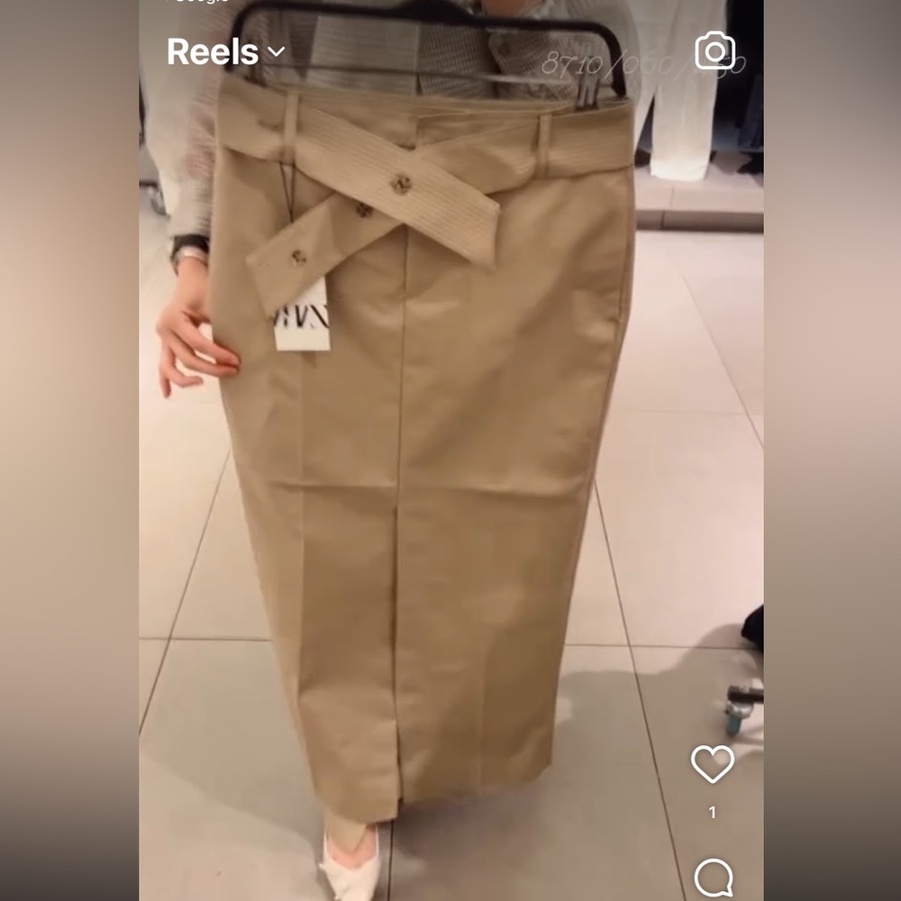 Zara Tan Maxi Skirt with Button Detail